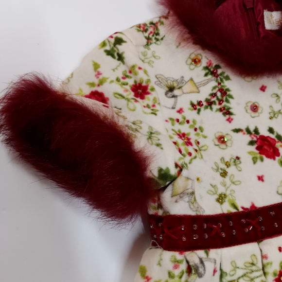 Trish Scully Child Velvet Dress with Red Fur, Sequin & Bead Trim 24 Months - Picture 6 of 15